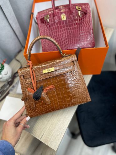 Сумка женская  25, GHW Crocodile Alligator Lisse Hermes LUX-99621